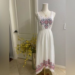 Anthropologie Holding Horses Embroidered High-Low White Summer Dress size 0